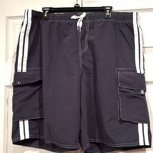 Dwar 2X Black Men’s Classic 2 Pocket, Elastic & Cord Tie Swim Trunks